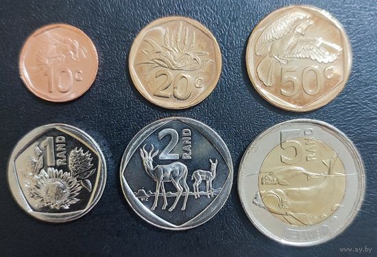 ЮАР 10, 20, 50 центов, 1, 2, 5 ранд 2023 - 2024 гг. (набор 6 монет).