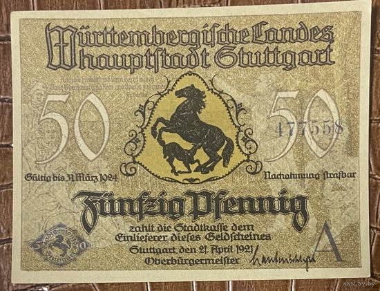 Нодгельд 50 пфеннигов 1921 год. Штутгарт Веймарская республика