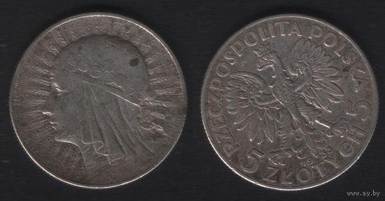 Польша y21 5 злотых 1933 год Ядвига торг