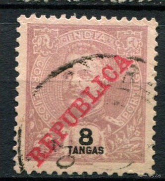 Португальские колонии - Индия - 1911 - Король Карлуш I и надпечатка REPUBLICA 8T - [Mi.233] - 1 марка. Гашеная.  (Лот 123BH)