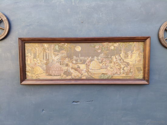 Винтажный Гобелен / Панно в Деревянной Раме, Европа ХХ век.