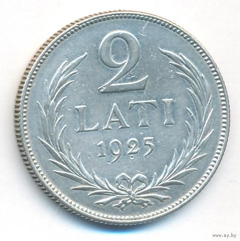 Латвия 2 лат 1925 г. Ag 0,835