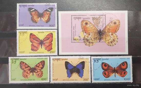Камбоджа. 1983 год. Фауна. Бабочки (блок и 5 марок) (1354)