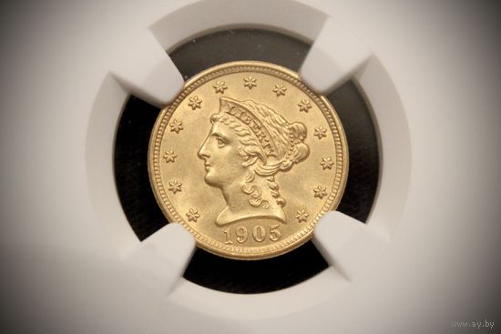 2.5 доллара 1905 г. США, Теодор Рузвельт. NGC MS62