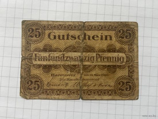 25 пфеннингов (нотгельды) 1921 г. Германия.