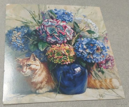 Посткроссинг. Открытка "Гортензии", худ.Мария Павлова (15х15). Прошла почту. Художественные марки, чёткий штемпель.