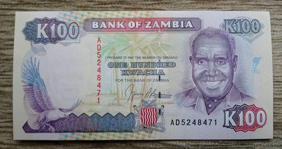 Werty71 Замбия 100 квача 1991 UNC банкнота