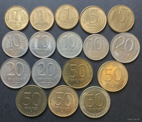 Россия, выпуск 1992-93г., 17 монет, все разные (монетные дворы)
