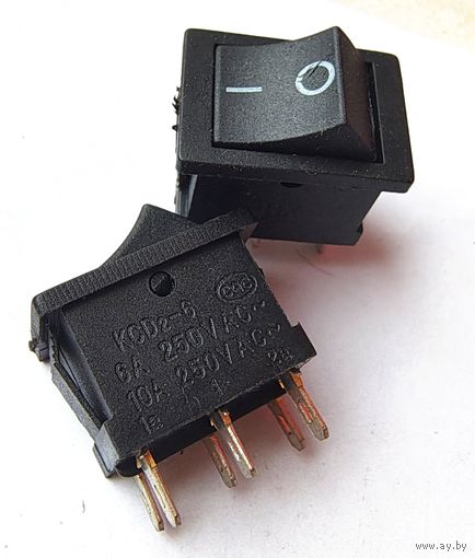 Клавишный переключатель 6А - 250В, 6 ног. Кнопка качелька. Выключатель KCD2-6