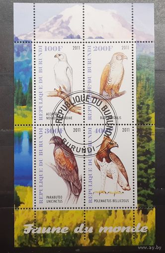 Бурунди. 2011 год. Фауна. Птицы. Орлы. Блок (4 марки) (454)