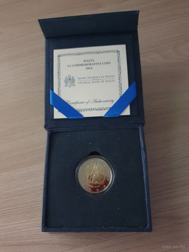 Мальта 2 евро 2014 юбилейная  50 лет независимости PROOF