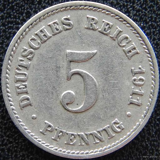 YS: Германия, Рейх, 5 пфеннигов 1911E, KM# 11 (2)