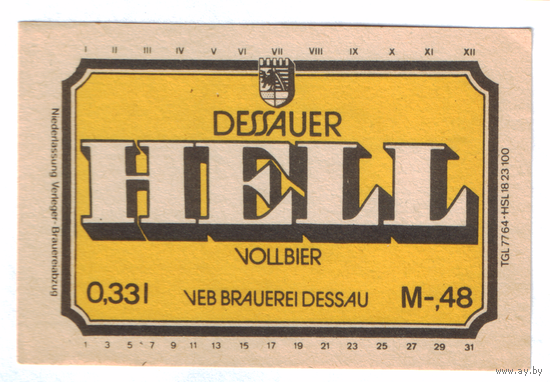 Этикетка пива Hell Германия П792