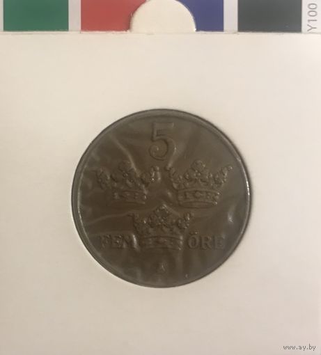 Швеция 5 эре 1950 в холдере