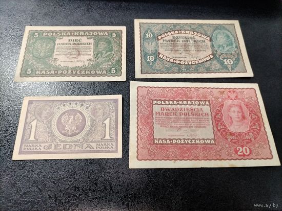 Банкноты, боны, купюры, деньги, марки Польша 1919 лот с 1 рубля