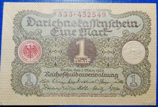Германия 1 марка 1920 г. Р-58
