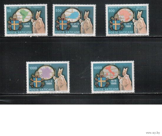 Ватикан-1989,(Мих.988-992)  **   , Визиты Папы Иоанна Павла II (полная серия)