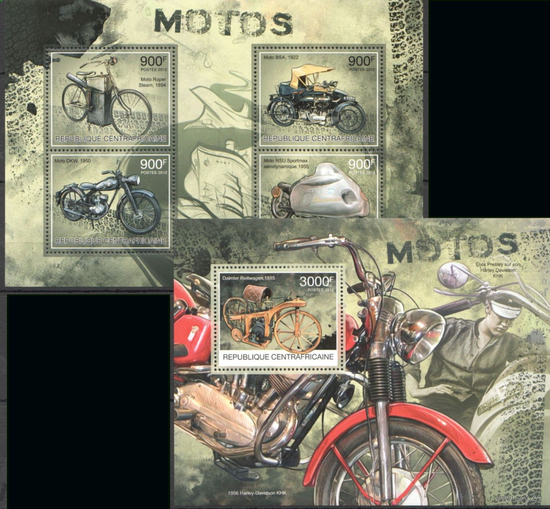 ЦАР 2012 Мотоциклы BL+KB   MNH