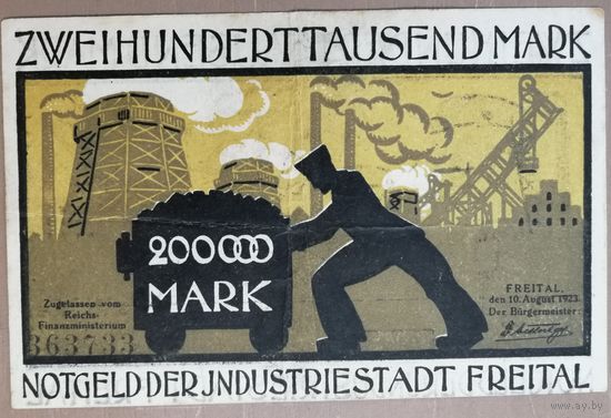 Германия 200000 марок 1923 г Фрайталь (Freital) 1603.a, XF