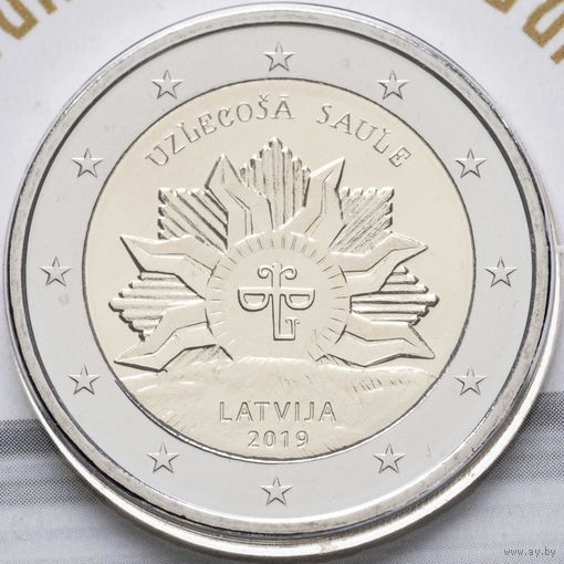 2 евро 2019 Латвия Восходящее Солнце UNC из ролла
