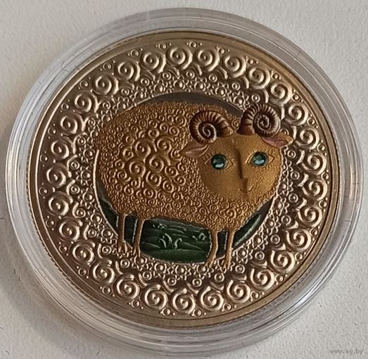 Эксклюзив! Овен Знаки Зодиака, 1 рубль 2009, Cu-Ni, #Belcoinart colored version