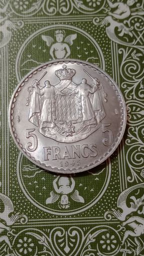 Монако 5 франков 1945 unc