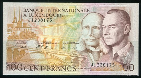 Люксембург 100 франков 1981 г. Р14A. Серия J. UNC