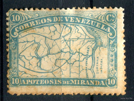 Венесуэла - 1896г. - карта, 10 с - 1 марка - MH с жёлтыми пятнами на перфорации [Mi 49]. #4-W1-129-A-2