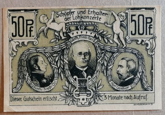 Германия 50 пфеннигов 1921 г Зондерсхаузен (Sondershausen)1214.4a, UNC, литера "А"