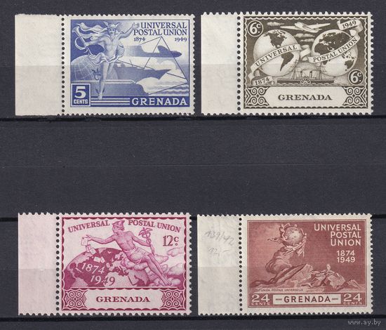 129.BrKS. Великобритания. Колонии. Гренада. 75 лет Всеобщему Почтовому Союзу. 1949 г. Полная серия. MNH. Mi.##139 - 142.