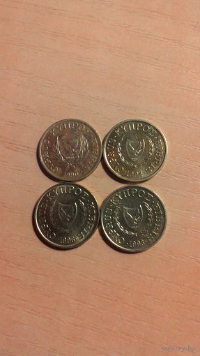 Кипр, 1 цент 1990, 1994, 1996, 1998. Сборный лот, 4 монеты.