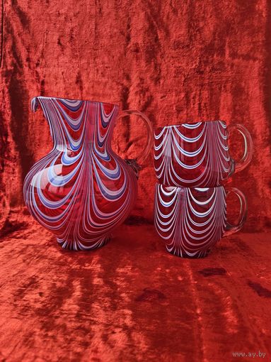 Набор стекло Федорков Неман кувшин стаканы 70-е красное сульфидное