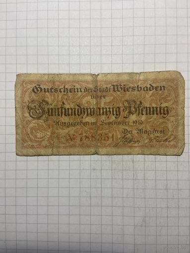 25 пфенингов (нотгельды) г. Германия.-1412