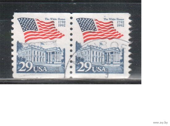 США-1992, (Мих.2213), гаш. , Стандарт, Флаг, Белый дом(одиночка), пара(1)