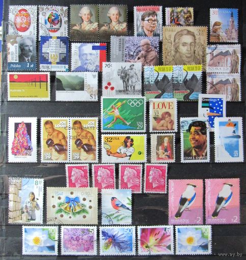 Подбор гашеных марок с конвертов. Польша, США, Австралия.