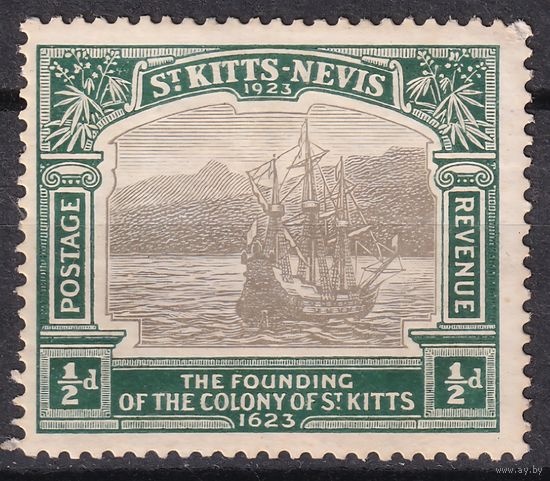 184.BrK. Великобритания. Колонии. Сент Китс и Невис. 300-летие основания колонии. 1923 г.  1/2d. Mi.#52.