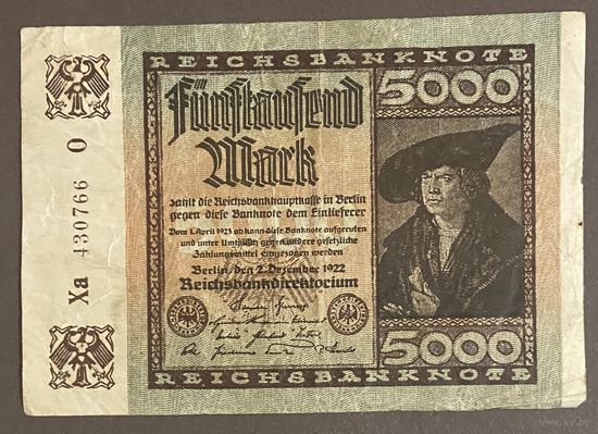 Банкнота 5000 марок 1922 год. Веймарская республика.