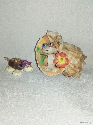 Лягушонок Черепаха ракушки сувенир фигурка статуэтка одним лотом