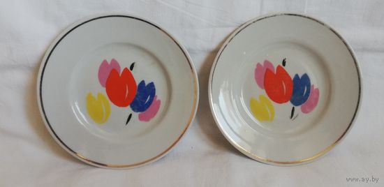 Тарелки десертные "Тюльпаны", МФЗ, СССР, 2 шт