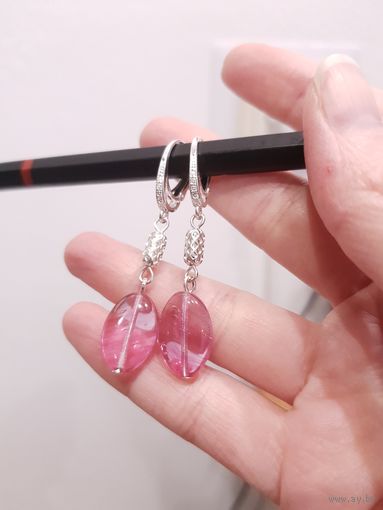 Серьги из муранского стекла со стразами и фианитами в швензах