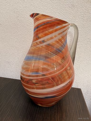 Винтажный кувшин молочник из цветного стекла, гутная техника , СССР
