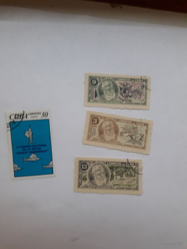 Марки Куба лауреат Нобелевской премии по литературе 1954 Э. Хемингуэй