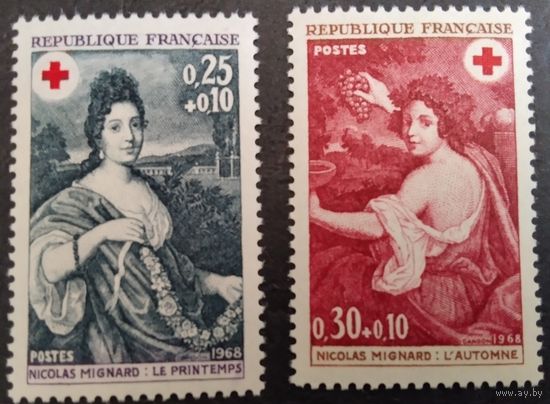 Франция. 1968г. Mi1647-48**. Художник Николя Миньяр. "Весна","Осень".