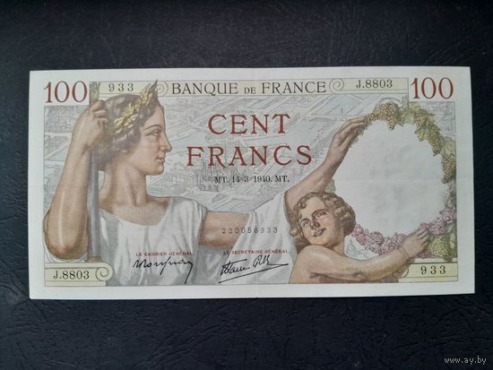 100 франков 1940 года. Франция. xF