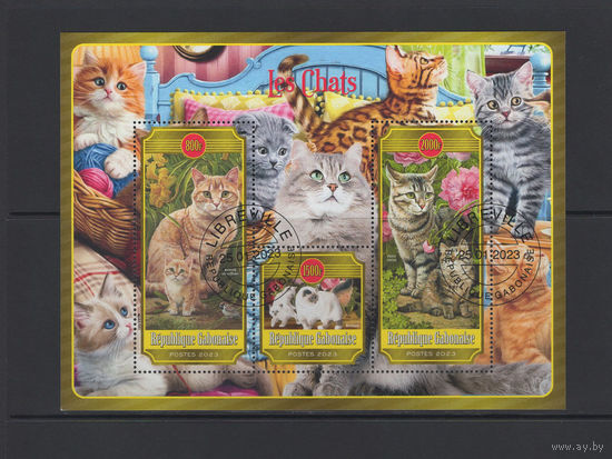 Габон 2023 Домашние животные Кошки Фил.гашение