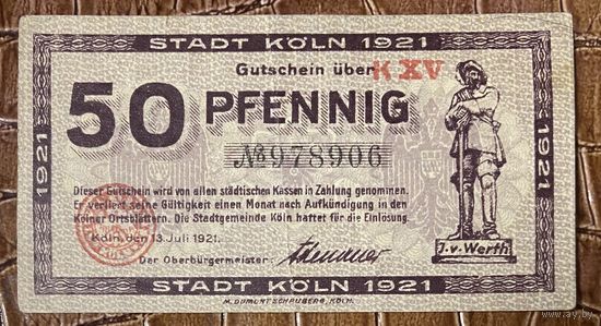 Нотгельд 50 пфеннигов 1921 год. Кёльн. Веймарская республика
