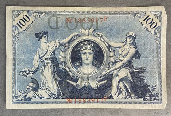 Банкнота 100 марок 1908 год. Германская империя. Красная печать.