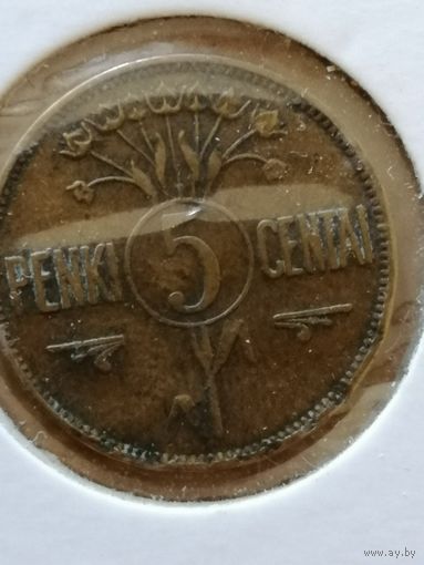 Литва, первая Республика, 5 центов, 1925 год, KM# 72