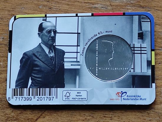 Монета 150 лет художника Пита Мондриана, 2022г NL, UNC-качество в coincard