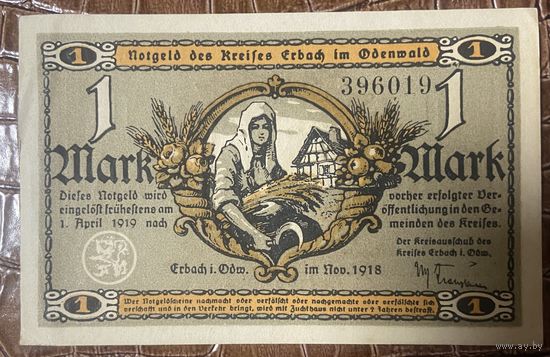Нодгельд 1 марка 1918 год. Оденвальд. Веймарская республика